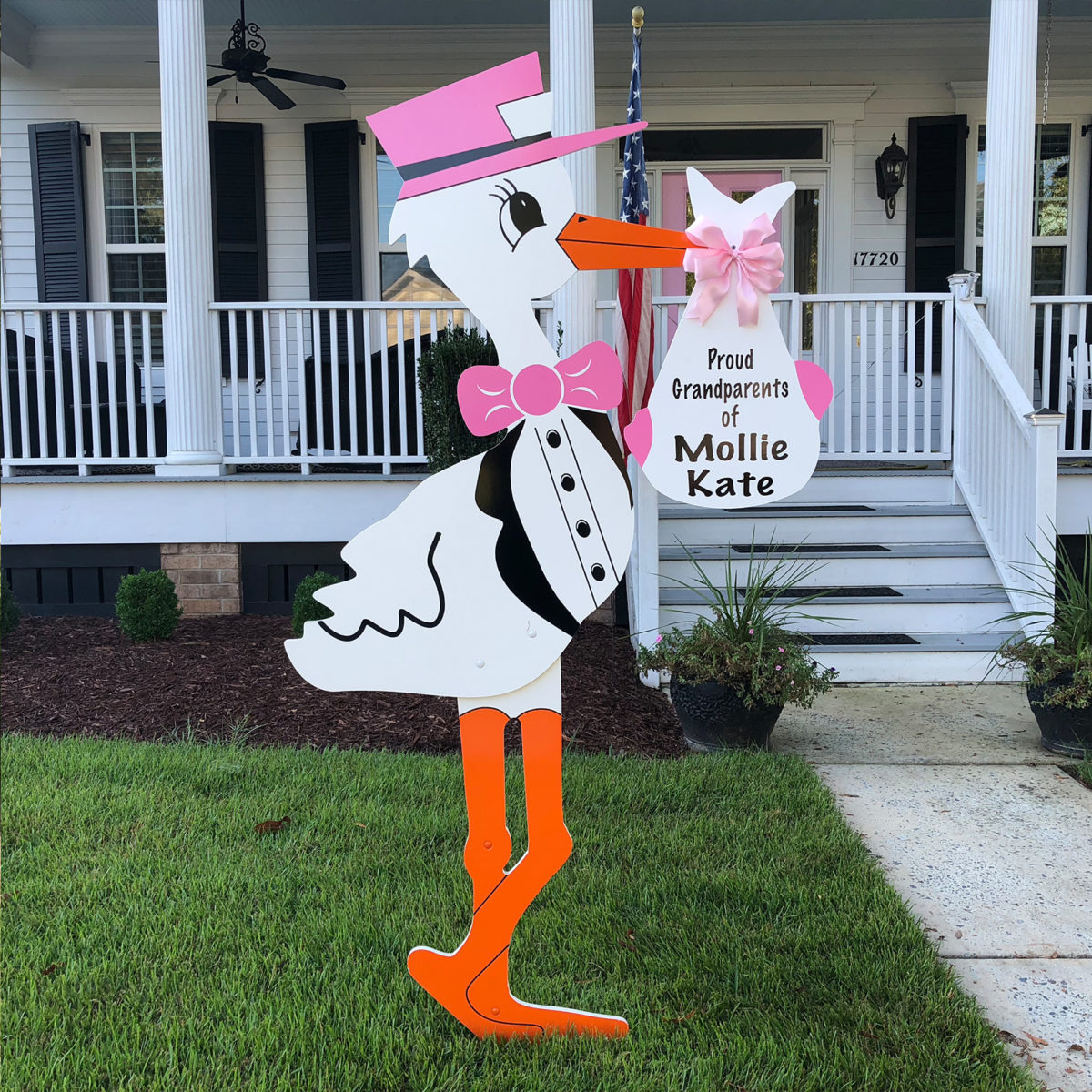 Grandparent Pink Stork Sign With Personalized Bundle, Birth Announcement Yard Stork Sign in Germantown, Collierville, Memphis