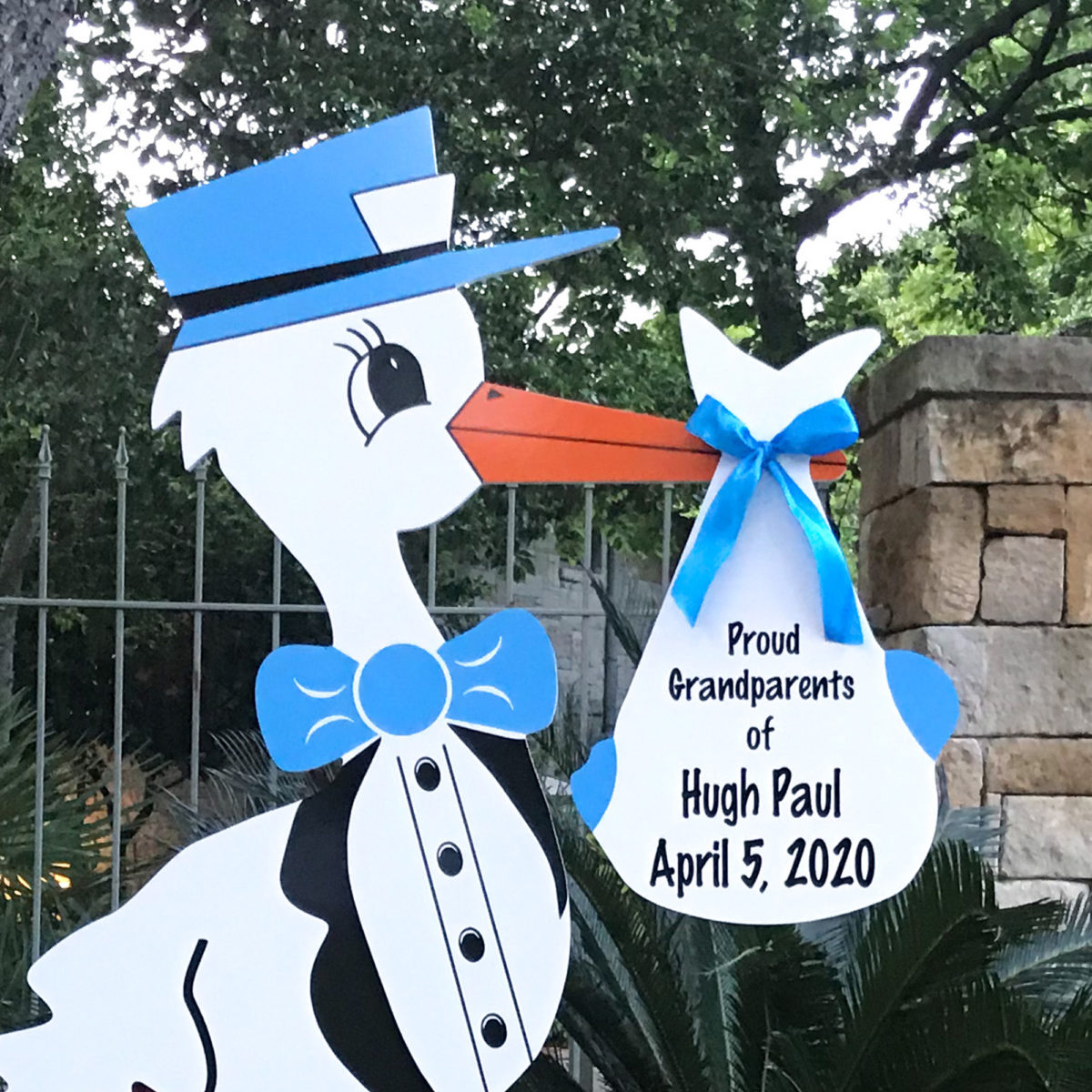 Blue Grandparent Stork Sign with Personalized Bundle, Birth Announcement Yard Stork Sign in Germantown, Collierville, Memphis